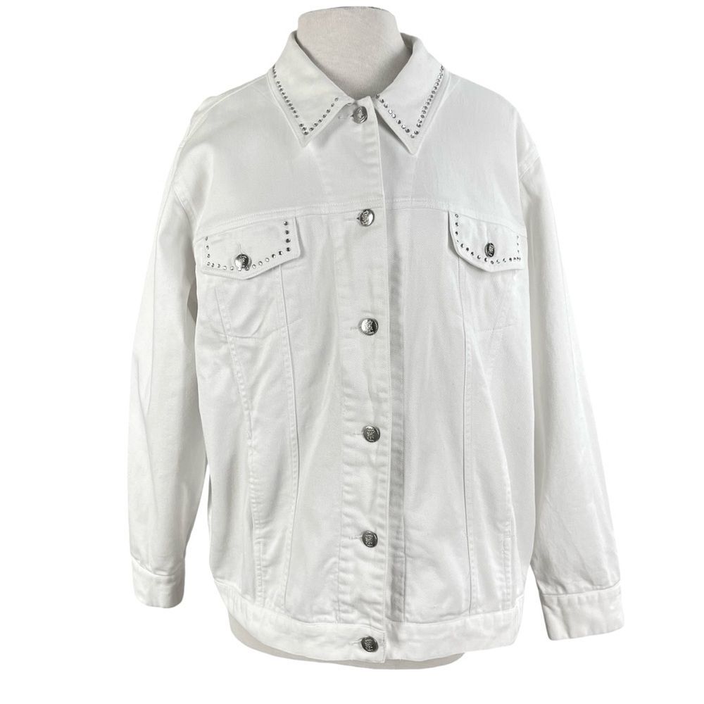 Quacker Factory Beaded Star Angel Wings White Denim Jacket Womens Size XL